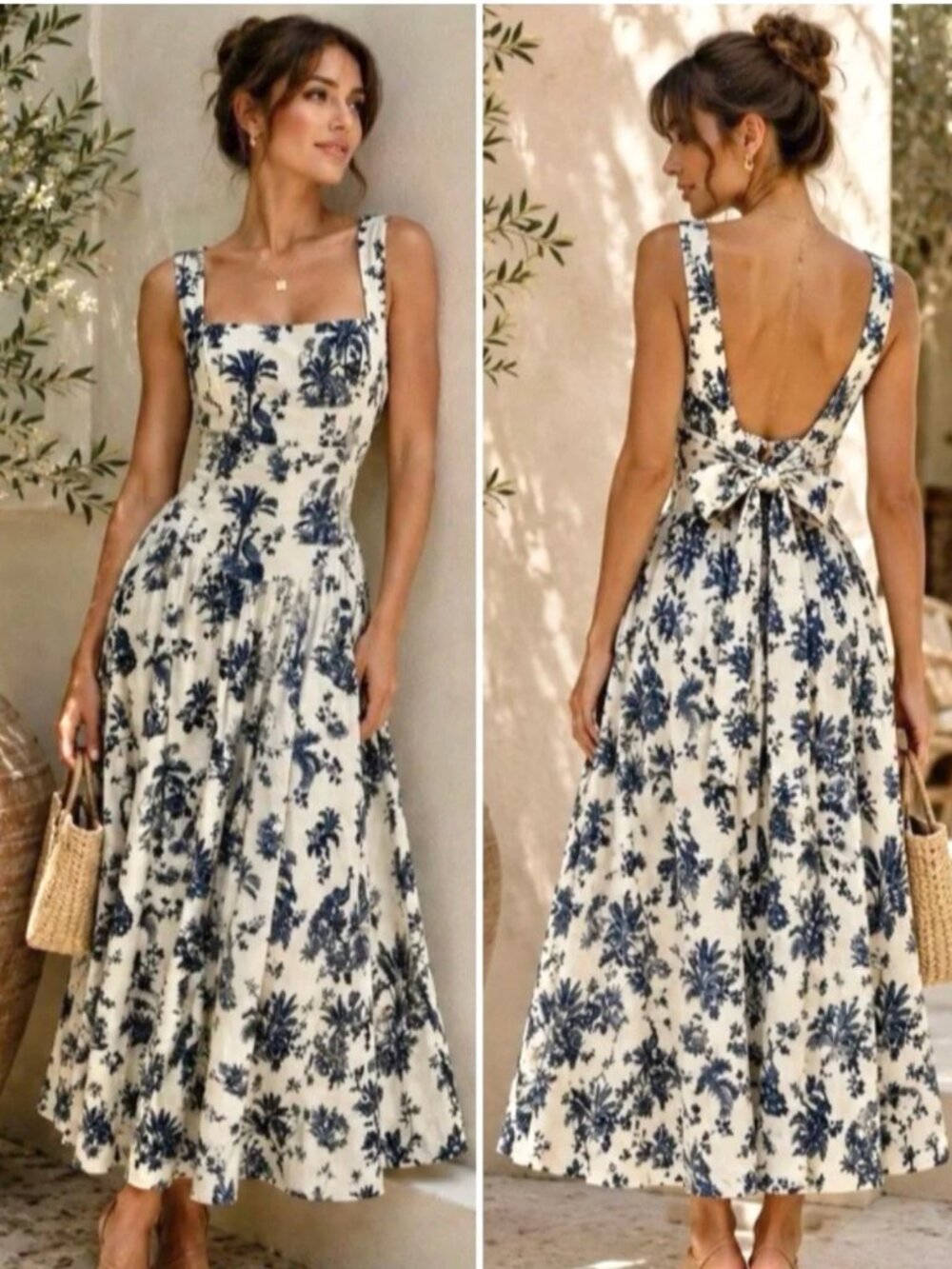 NWT Caroline Constas Low Back Floral Dress Navy and White S